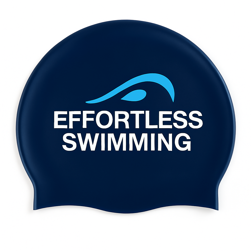 Navy Effortless Swimming silicone swim cap with logo