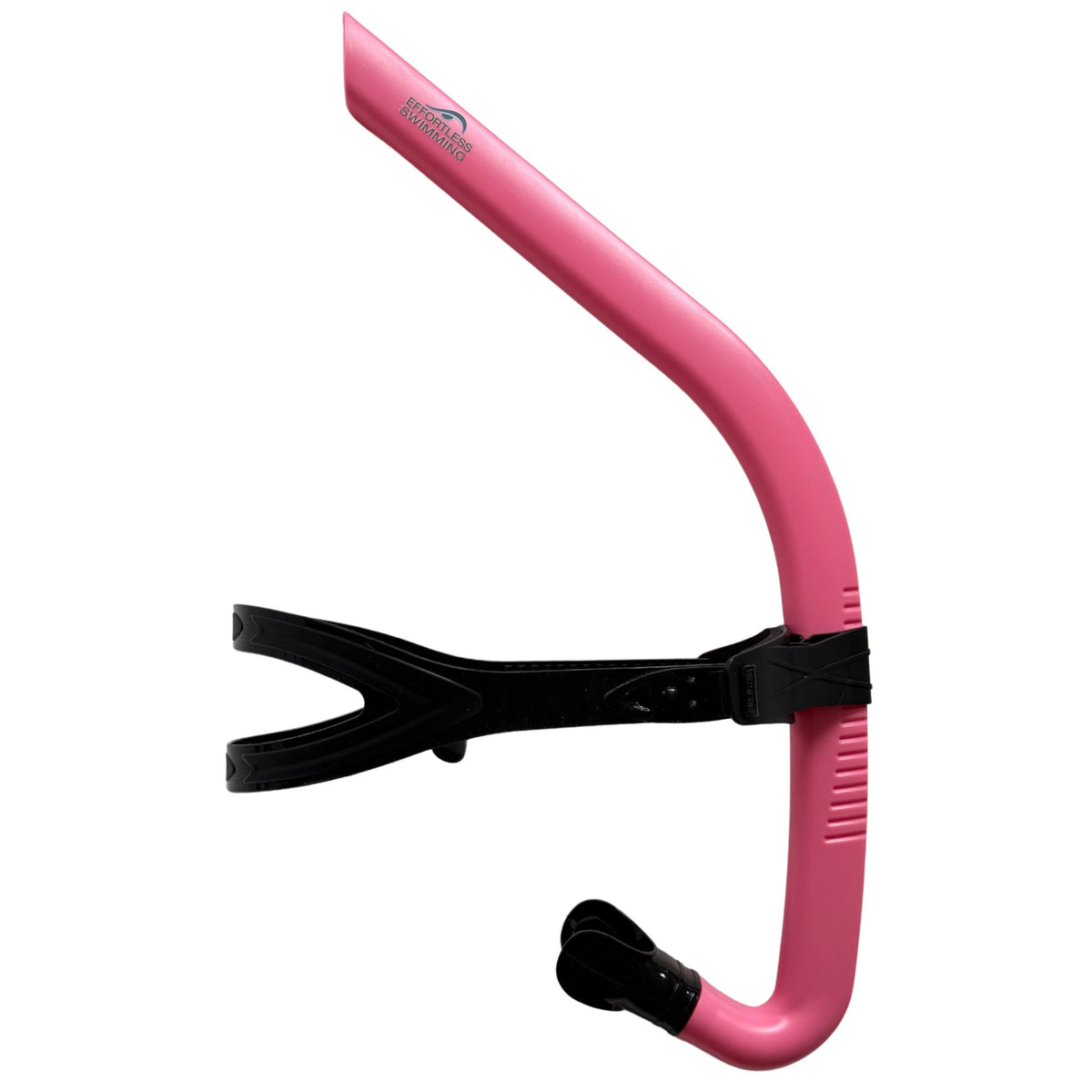 Pink Performance Front Swim Snorkel with black head bracket, side view