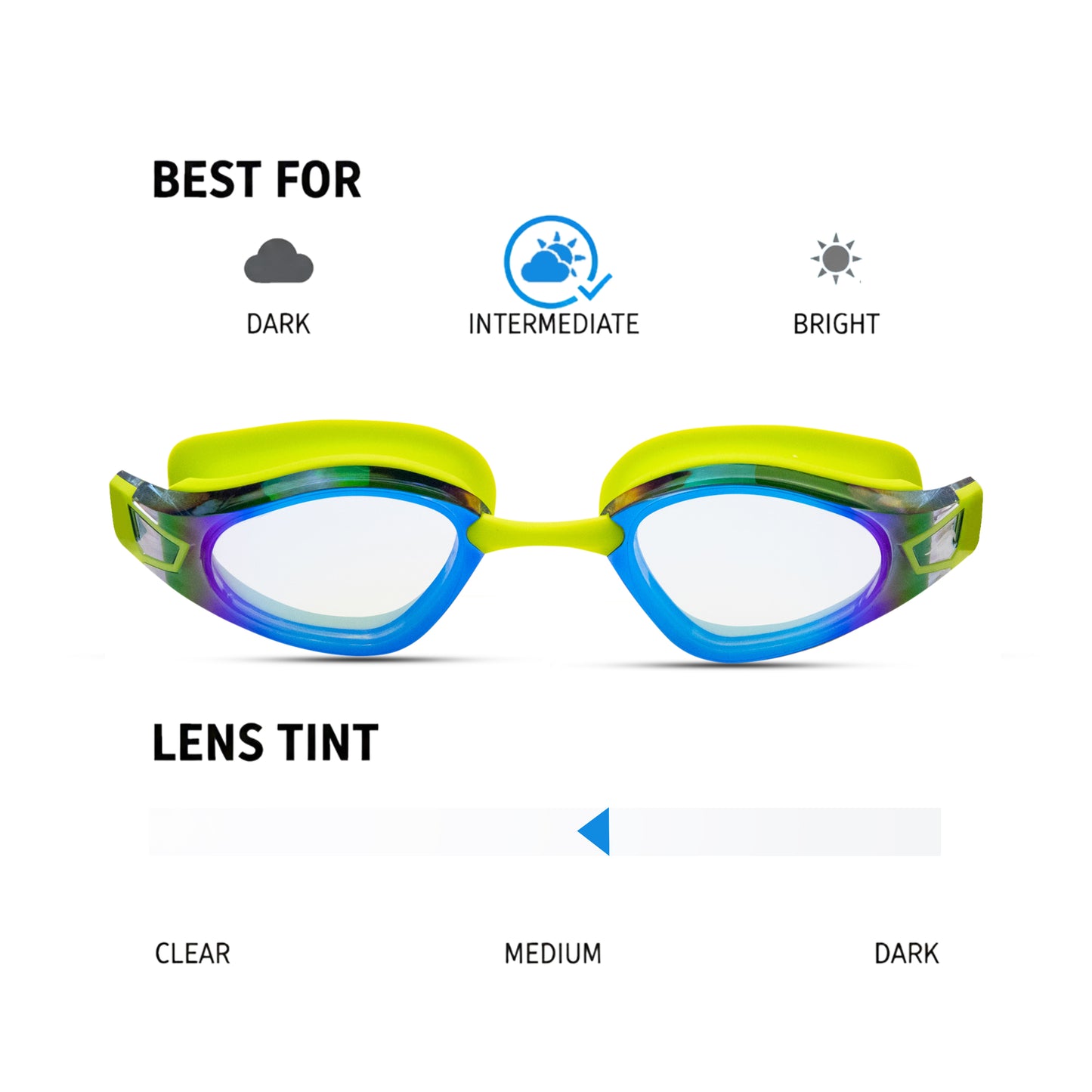 NanoClear Recon swim goggles, fluoro and black mirror lens — view 3