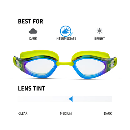 NanoClear Recon swim goggles, fluoro and black mirror lens — view 3